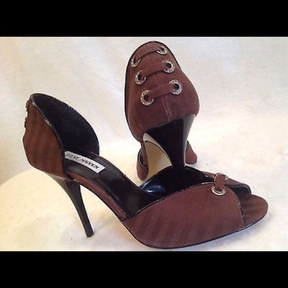 Steve Madden Peep Toe Pump 9.5 Brown Stiletto - Picture 2 of 7